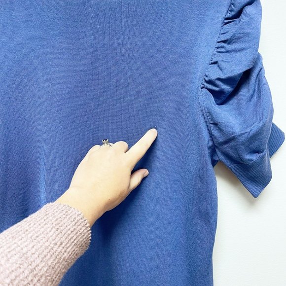 🚩SOLD🚩AUGUST SILK Ruched 3/4 Sleeve Silk Blend Knit Sweater Size L - Picture 8 of 12